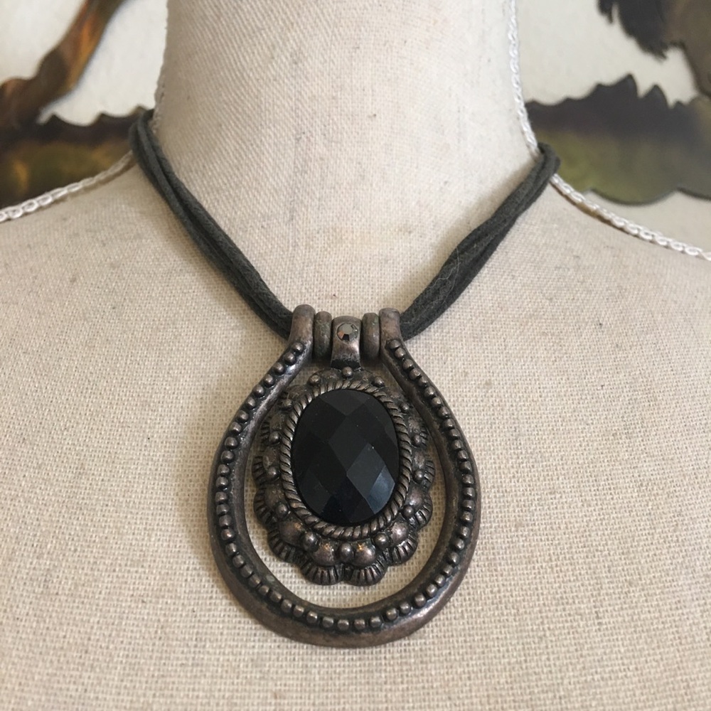 Antique look medallion corded necklace